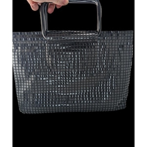 Vintage 1960s Lumured Black Mod Handbag With Detachable Strap & Structured Handles