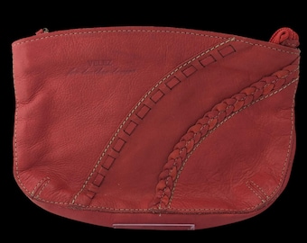 Vintage Velez Red Leather Wristlet With Braided Trim & Tassel 8.5x5 Inches