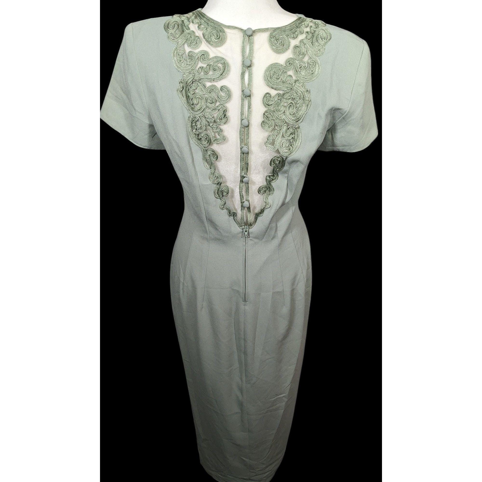maggy london green lace dress Vintage Maggy London Light Green Lace Back Dress