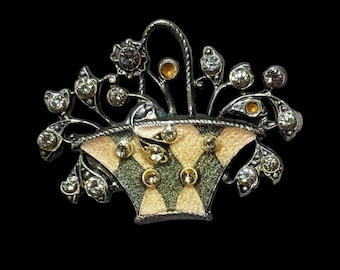 ヴィンテージ キャサリン ポペスコ フランス フラワーバスケット ブローチ