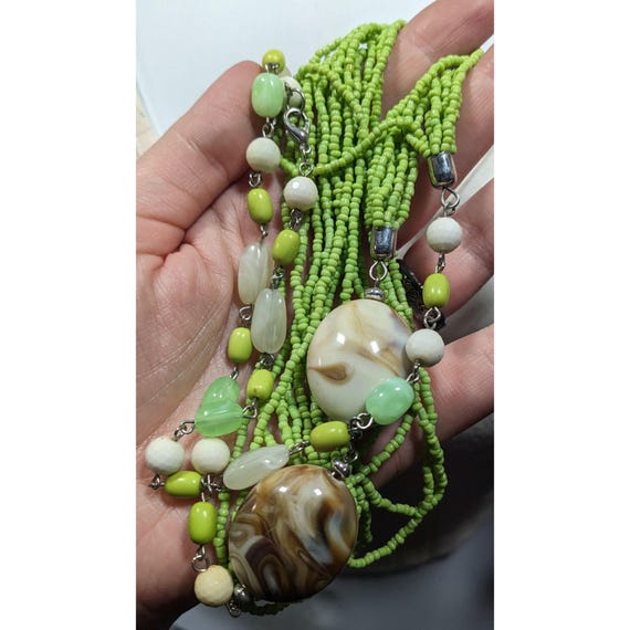 Collier Enfant Vintage En Plastique Vert - Longueur 41-45 Cm - Occasion Parfait état