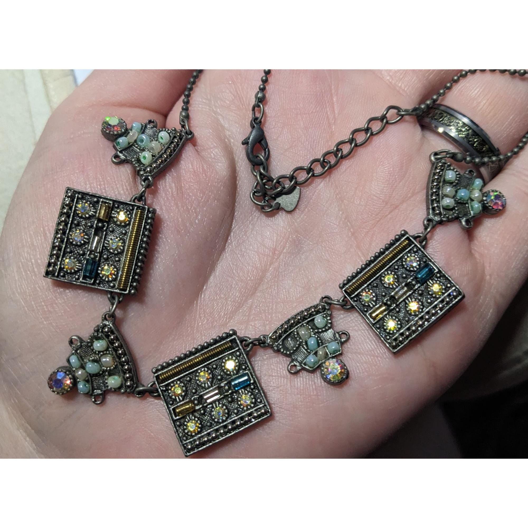 Collier Vintage Chic : Perles Nacré Et Strass Diamanté Argenté - Ancien Et Plein De Charme