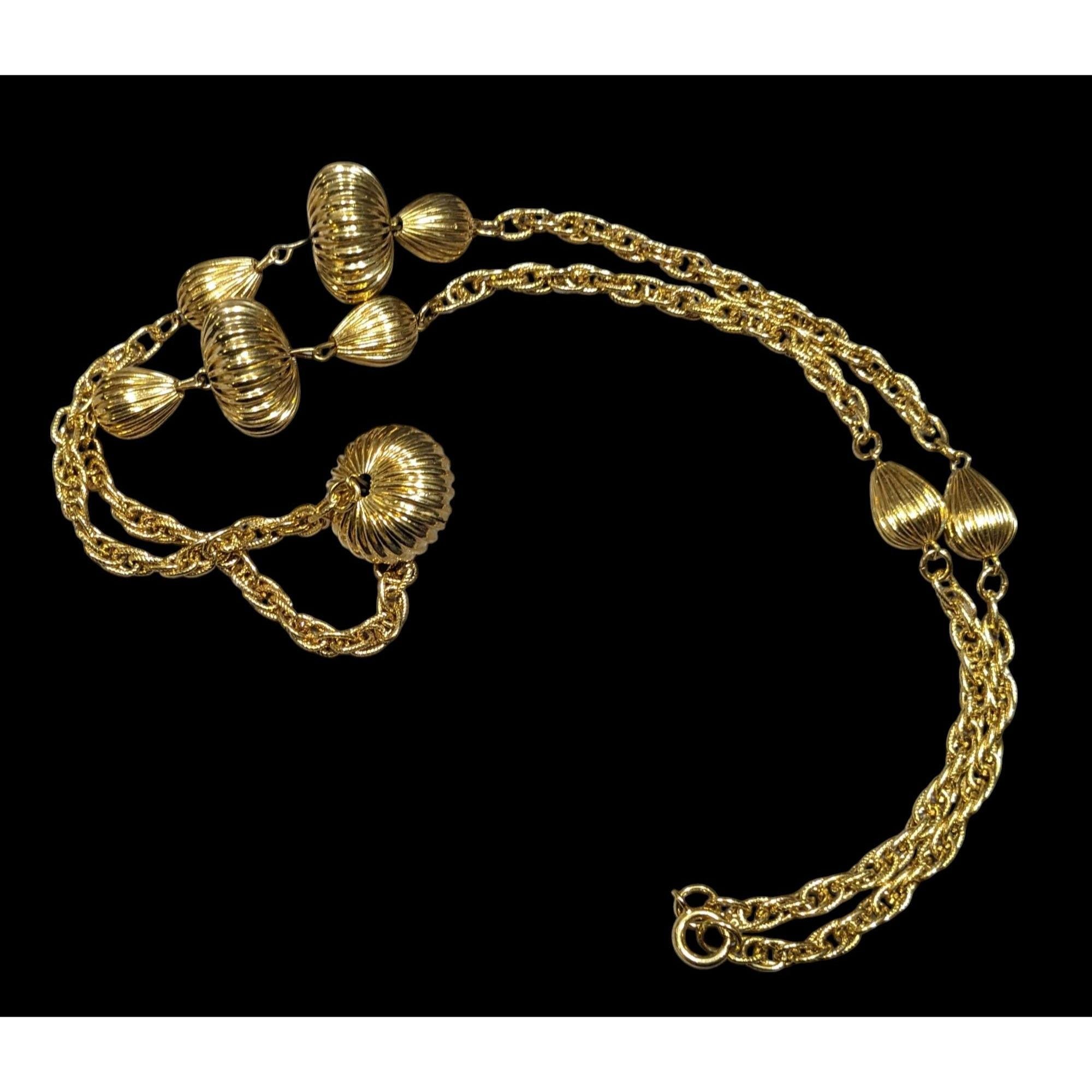 Vintage Glam Textured Hollow Ball Gold Tone Station Necklace