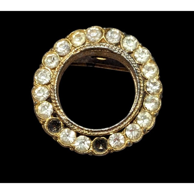 Vintage AJC Gold Tone Open Circle Rhinestone Brooch - Etsy
