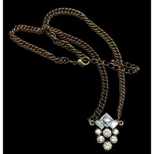 Vintage Art Deco Style Rhinestone Pendant Necklace With Gold Tone Chain