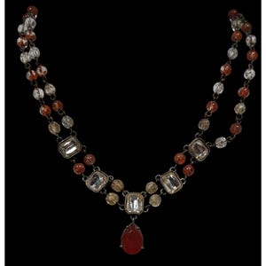 Vintage Avon 80s Clear And Brown Beaded Gemmed Necklace