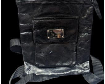 Vintage Designer Italian Leather Black Crossbody Bag