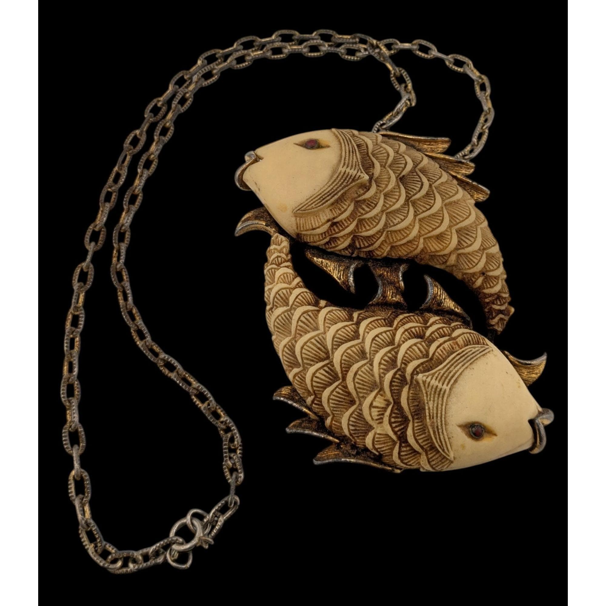 Vintage 1970s Luca Razza Pisces Fish Pendant Necklace 19