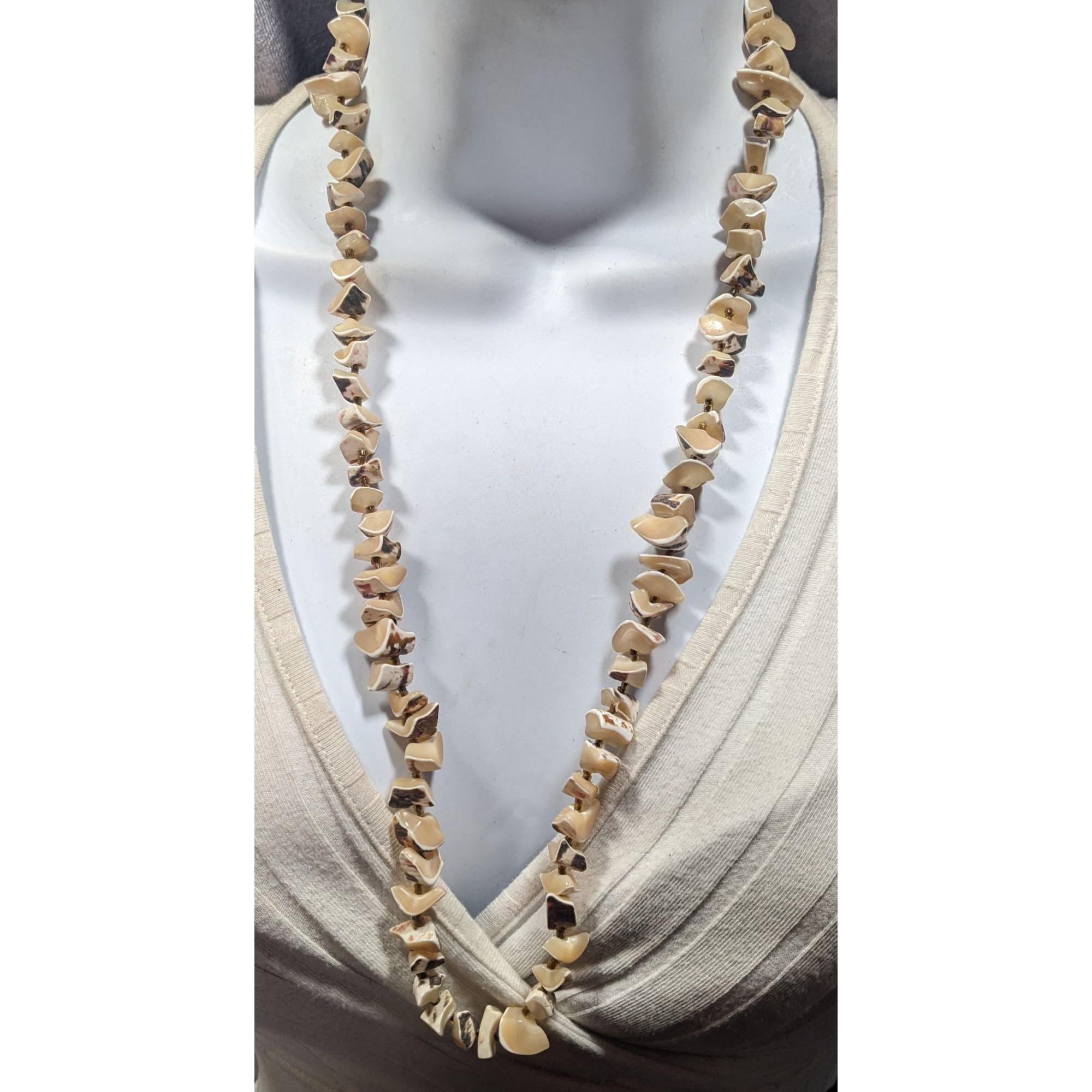 Collier Ancien En Écaille - Perles En Chute Et Pendenteif Feuille - Style Rétro - Multi-Rangs