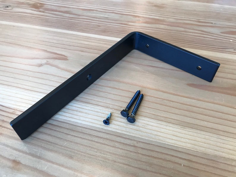 Metal L shaped shelf bracket in black powder coat