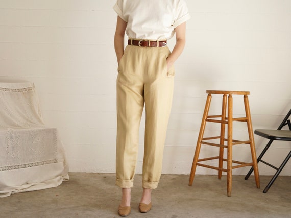 Vintage Saffron Silk and Linen Trousers // Minimal