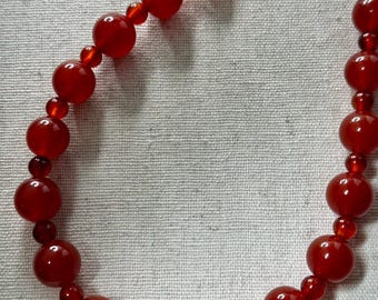 Handmade Red Agate Beaded Necklace, 24k Gold Plated Clasp, Gift
