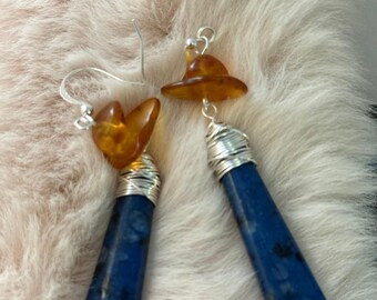 Gemstone Bar Earrings • Natural Stone Dangle Earrings • Boho Style