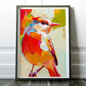 Mid Century Bird Art, Retro Wall Decor, Whimsical Bird Art, Abstract Feather Illustration, Colorful Vintage Poster, Modern Home Accent