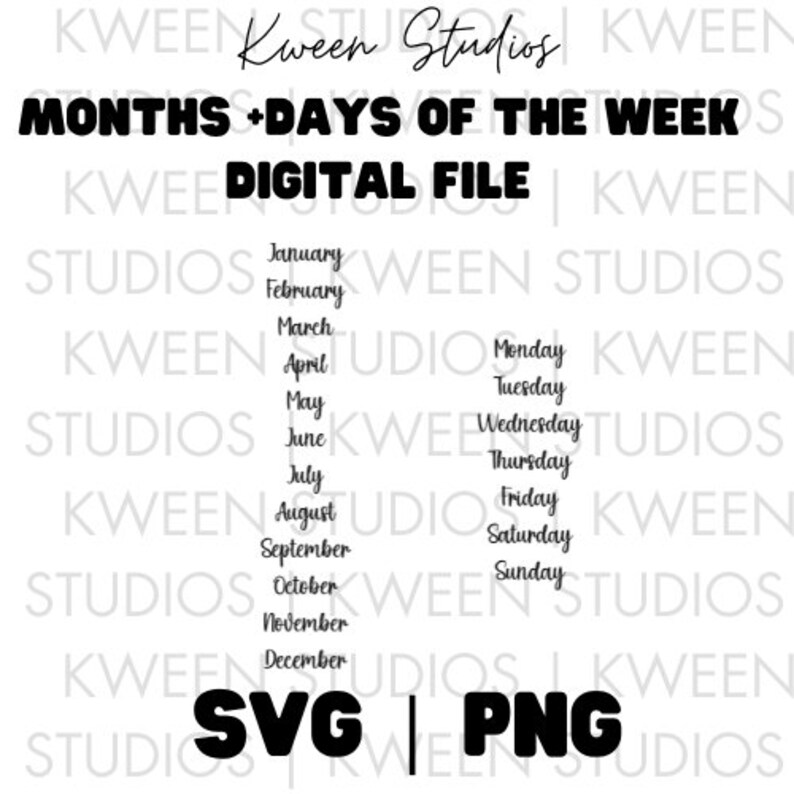 Months of the Year SVG PNG| Planner Vinyl Cut File | Calendar Cricut ...