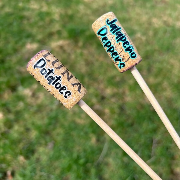 Custom Garden markers (5) plant labels, personalized recycled cork plant markers, herb tags, tall plant labels, wine corks, cute planter tag