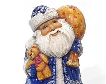 Santa Claus Saint Nicolas in carved wood fir tree decoration. Hend carved wooden santa claus christmas decoration ornaments ded moroz Ref:PN32B