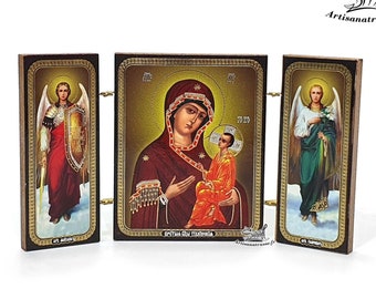 Triptych Orthodox Icon Virgin of Tikhvin Tikhvinskaya Russian Religious Crafts. Russian Theotokos of Tikhvin God Icon. Ref:IC1MX