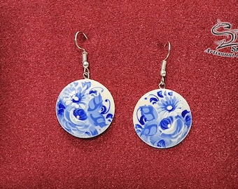 Russian jewelry flowers hand painted earrings. BX11FM1