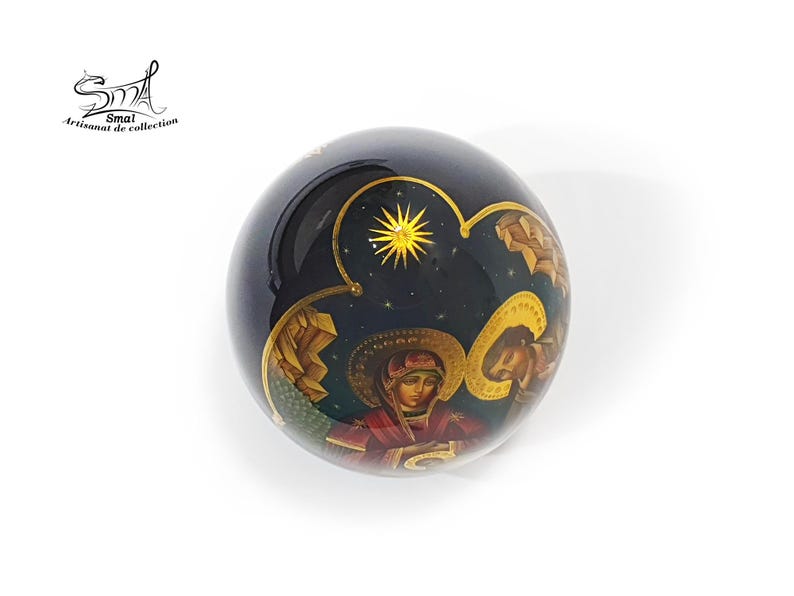 Easter Wooden Egg on a Stand, Nativity Scene, Orthodox Russian Icon, Hand-Painted