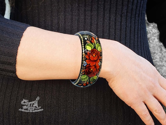 津軽塗りバングル Russian Wooden Bangle Hand Painted Jewelry. Russian Jewelry