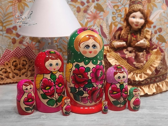 Grande Matriochka Russe 25 Cm - 10 Pièces En Bois - Fait Main - Polkhov-Maidan