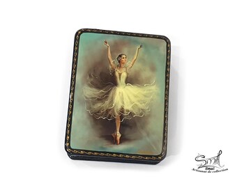 Ballerina Ballet Dancer. Russian Jewelry Box, Miniature Lacquered, Collectible Box. Fedoskino Style. Handmade. Ref:8B6A1A