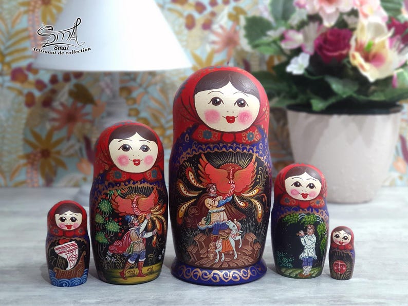 Firebird Matryoshka – Hand-Painted Russian Nesting Dolls, Fairy Tale Collectible Gift, Slavic Folk Art, Handmade Home Decor