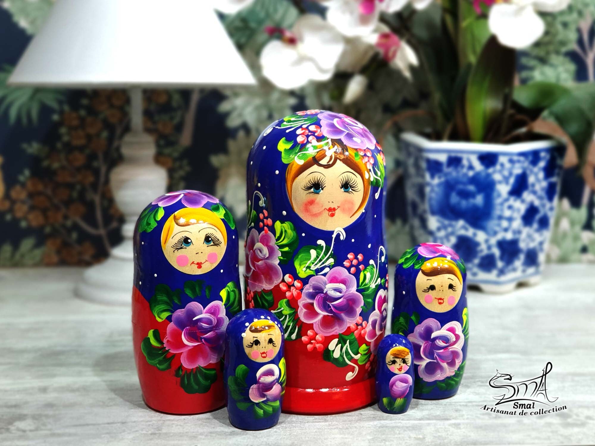 Set De 5 Poupées Russes Matriochka « Fille à La Robe Orange » – Poupées Gigognes En Bois Peintes à La Main, Décoratives Et Empilables, Cadeau Idéal
