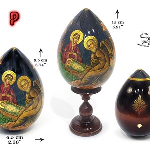 Easter Wooden Egg on a Stand, Nativity Scene, Orthodox Russian Icon, Hand-Painted