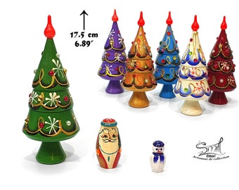 Matrioska de madera, árbol de Navidad, Papá Noel, muñeco de nieve, muñecas rusas. Muñecas rusas, árbol de Navidad de madera, Papá Noel, muñeco de nieve. Ref.: SPG3B