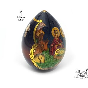 Easter Wooden Egg on a Stand, Nativity Scene, Orthodox Russian Icon, Hand-Painted