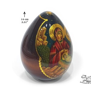Easter Wooden Egg on a Stand, Nativity Scene, Orthodox Russian Icon, Hand-Painted