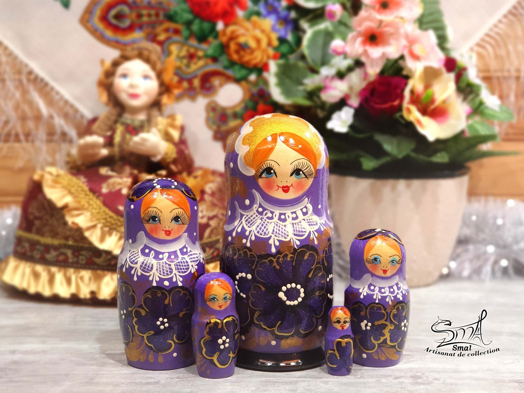 Traditional Matryoshka Nadia 18 Cm - Russian Doll From  Sergiev Posad Russian Matryoshka Nesting Dolls Signed (5 Dolls) main image 0