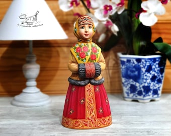 Doll sculpture statuette Russian statue carved wood painted Christmas tree. Handmade painted wooden figurine russian christmas ornaments. SBF3D