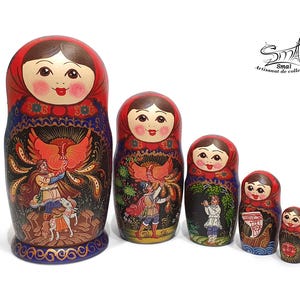 Firebird Matryoshka – Hand-Painted Russian Nesting Dolls, Fairy Tale Collectible Gift, Slavic Folk Art, Handmade Home Decor