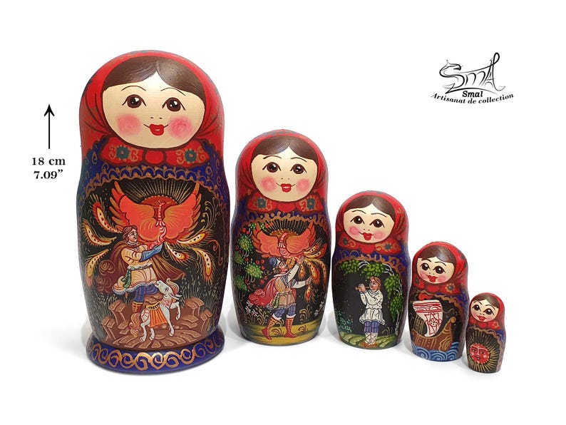 Firebird Matryoshka – Hand-Painted Russian Nesting Dolls, Fairy Tale Collectible Gift, Slavic Folk Art, Handmade Home Decor