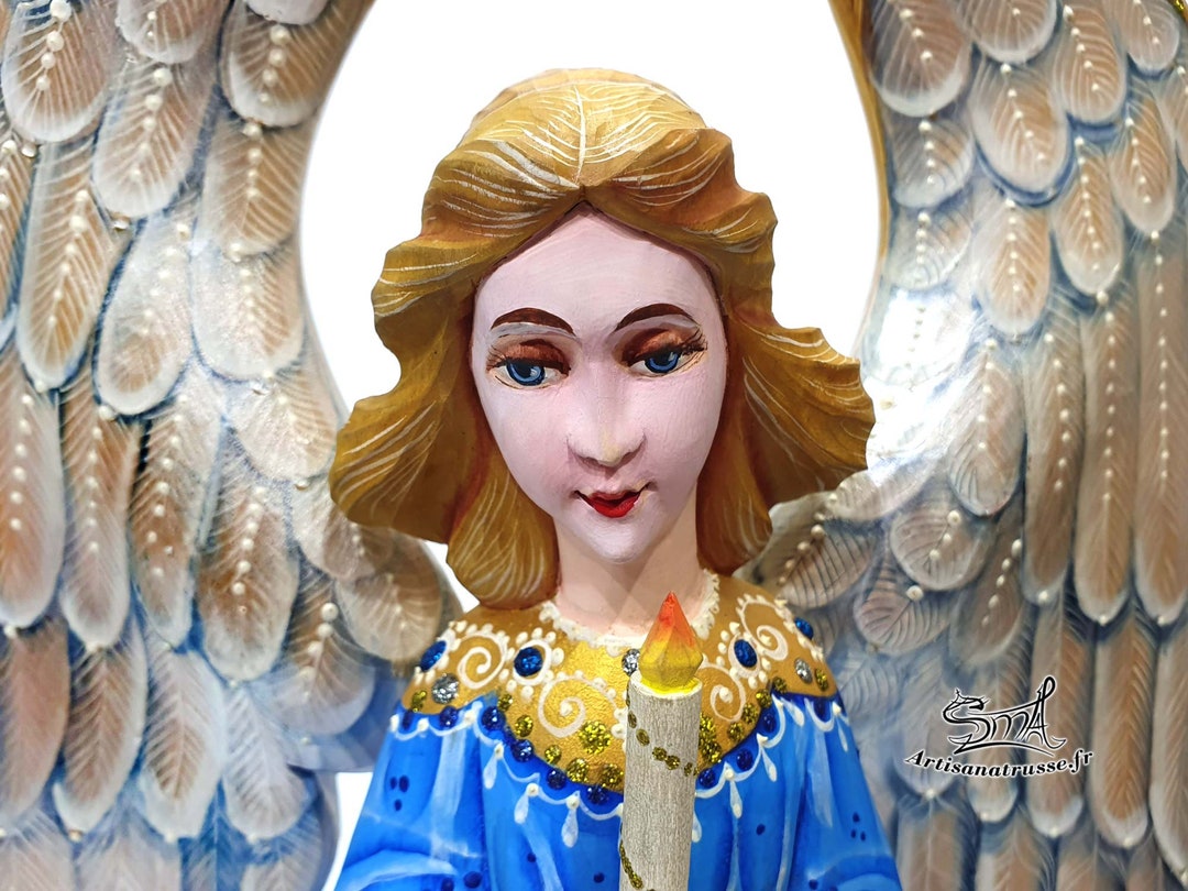 Angel Statue Sculpture Figurine Hand Carved Solid Wood Nativity