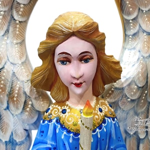 Angel Statue Sculpture Figurine Hand Carved Solid Wood Nativity Christmas. Christmas Nativity handmade wooden carved Angel. Ref:ANG7B2