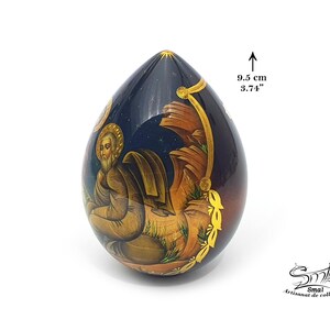 Easter Wooden Egg on a Stand, Nativity Scene, Orthodox Russian Icon, Hand-Painted