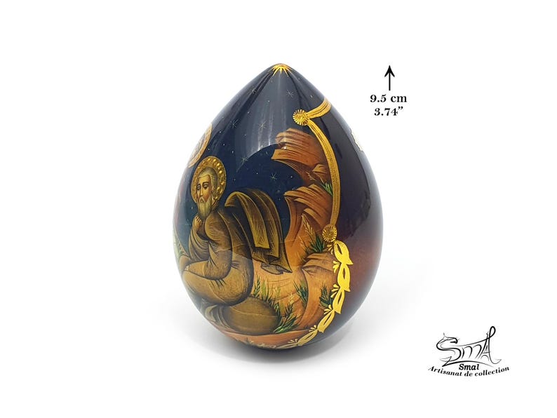 Easter Wooden Egg on a Stand, Nativity Scene, Orthodox Russian Icon, Hand-Painted