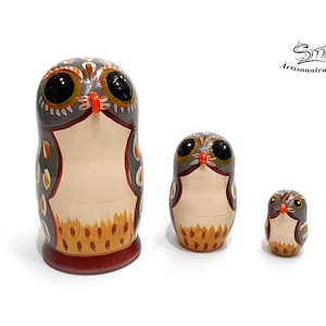 Matryoshka Russian Nesting Dolls 3 owls. Matryoshka Animals Nesting Russian Doll with 3 cute owls. Ref:A3PB3