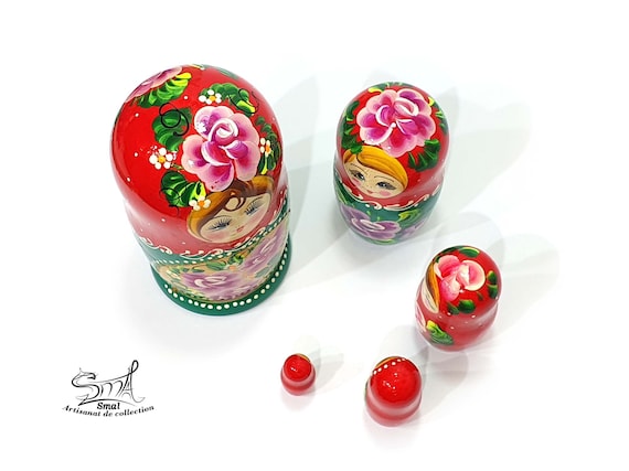 Matriochka Ciam – Poupée Russe Verte à Fleurs – 10 Pièces Fait Main (13 Cm)