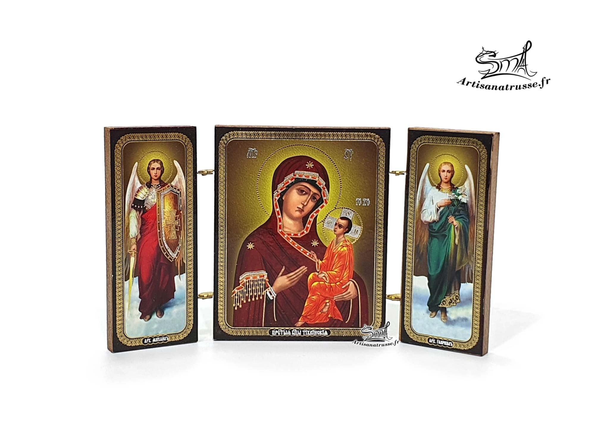 Triptych Orthodox Icon Virgin of Tikhvin Tikhvinskaya Russian Religious Crafts. Russian Theotokos of Tikhvin God Icon. Ref:IC1MX
