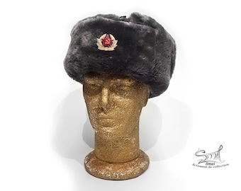 Chapka Ouchanka Militaire Authentique – URSS Années 40 – Taille 58, Grise, En Feutre Et Fourrure Synthétique