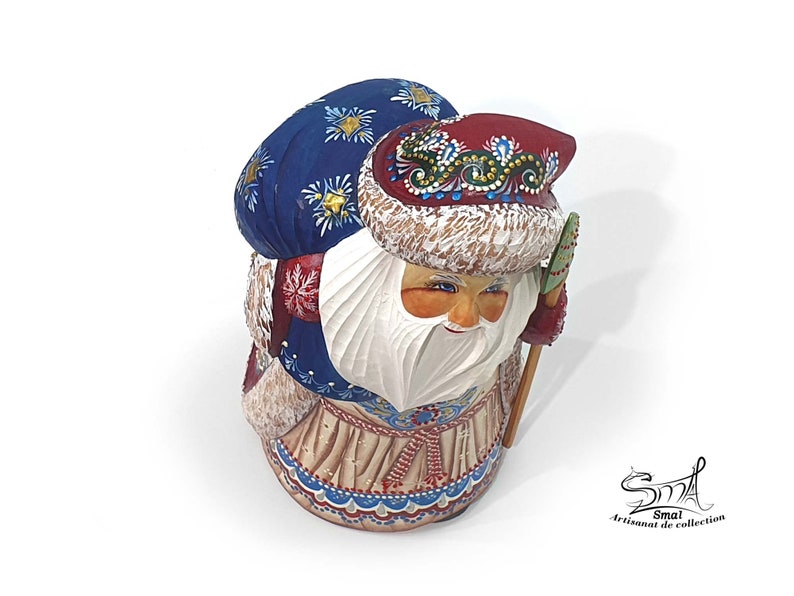 Wooden Carved Santa Claus Christmas tree ornaments Ded Moroz Père Noël Saint-Nicolas sculpté bois sapin de Noël Nativité. Réf:PN18A3 image 10