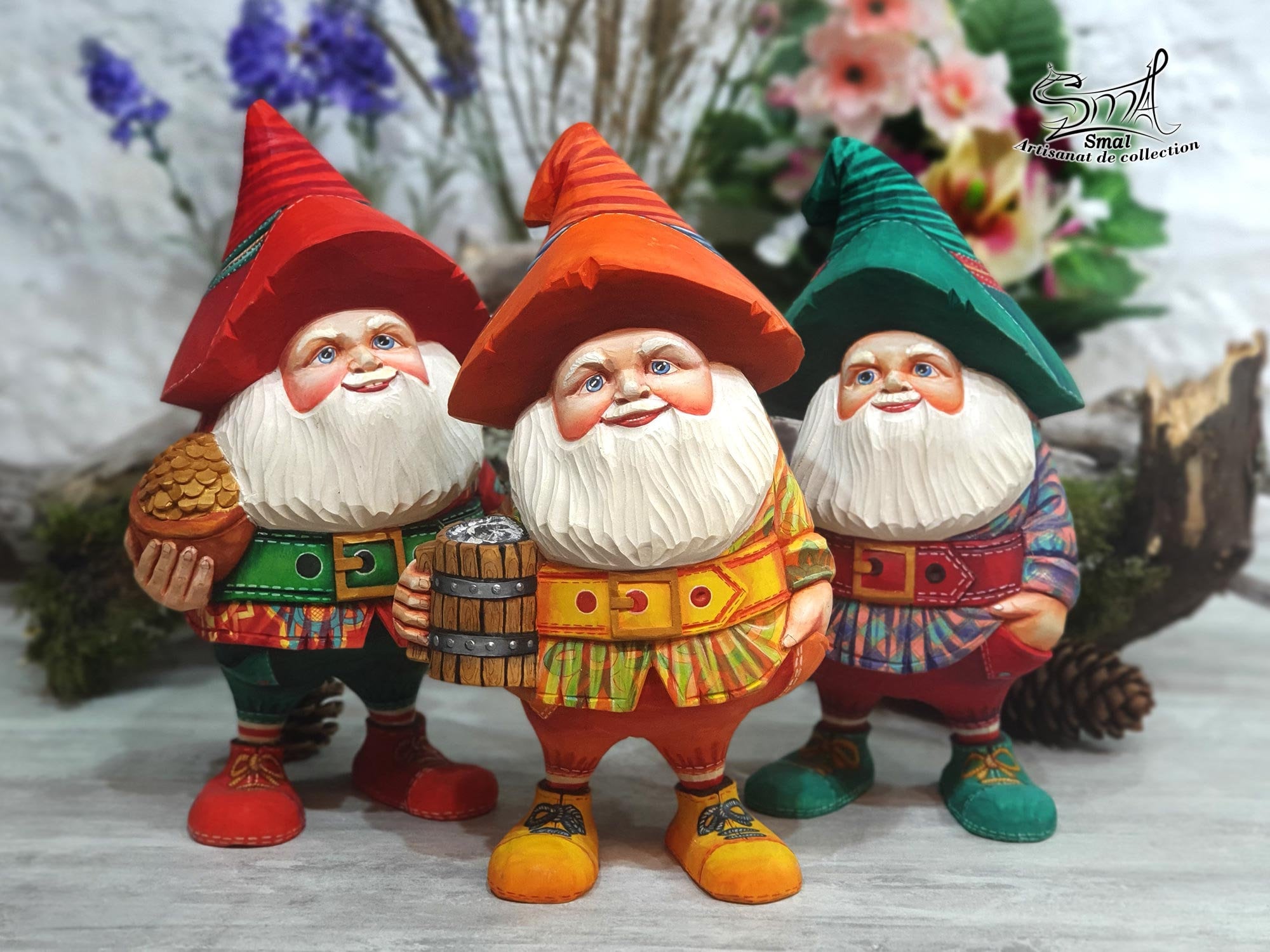 Handmade Wooden Carved Garden Dwarf Gnome Christmas Decorations