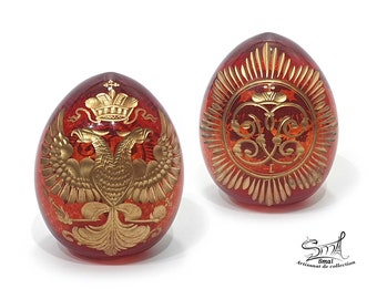 FABERGE ファベルジェ ロシア製 たまご 双頭の鷲 ガラス置物 FABERGE