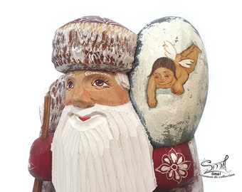 ロシアの木製彫刻サンタクロース18 cm（7.1フィート）クリスマスと新年