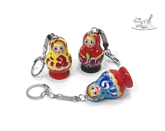 Russian doll keychain Matryoshka key ring Keychain. Matryoshka Russian doll keychain, painted wood. Ref: PCB4FL